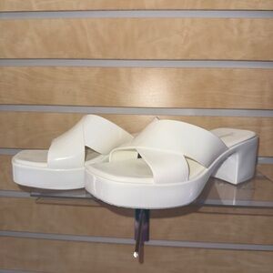 White Block Heel Sandals – Slip-On Cross Strap Mules